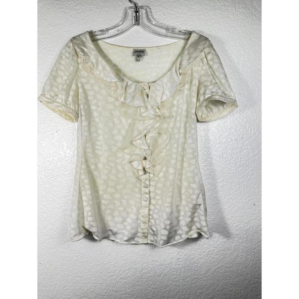 Armani Collezioni Italy Ruffle Front Blouse Women’s 6 Silk Sheer Quiet Luxury